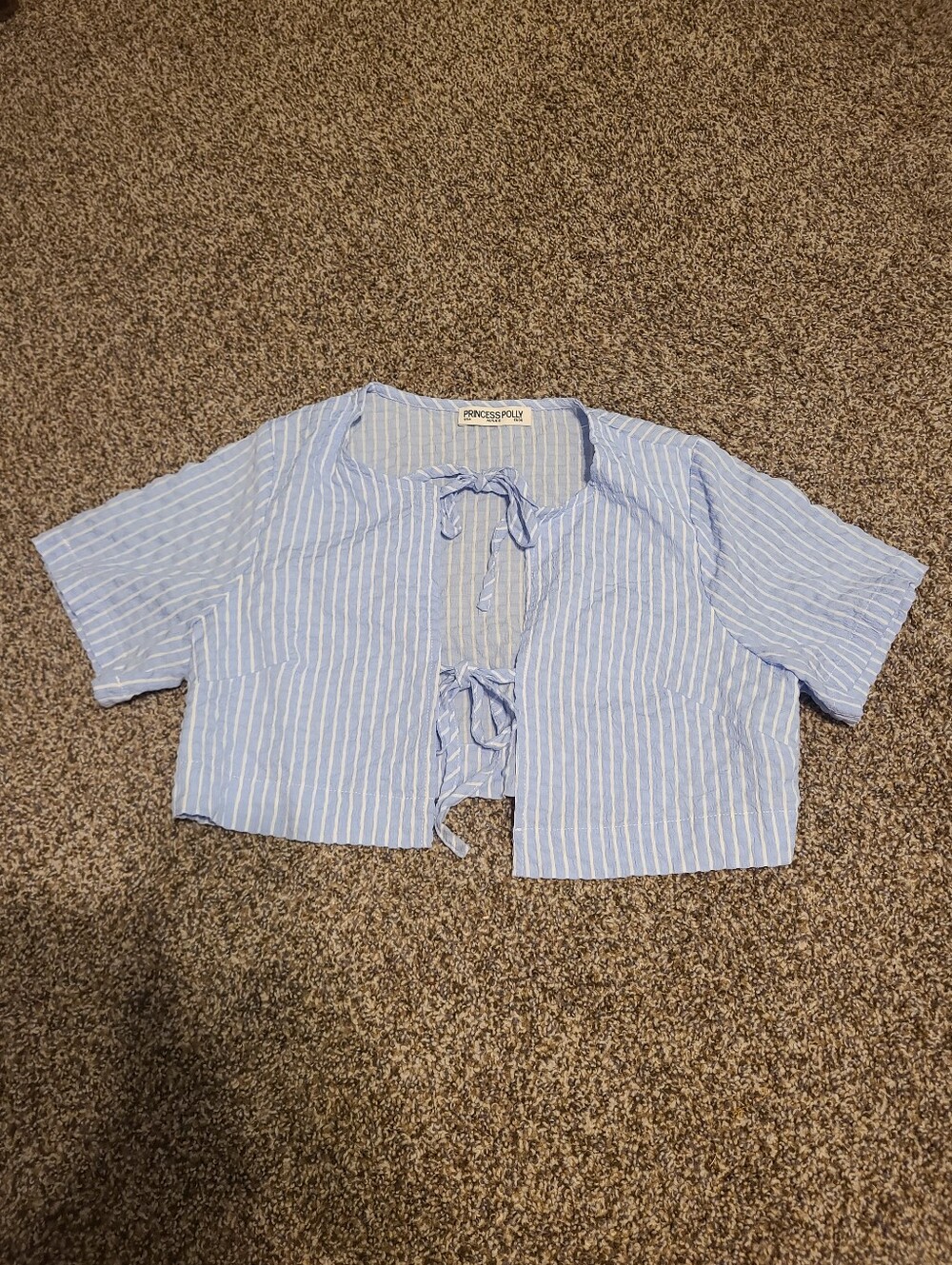 Princess Polly Blue And White Stripe Top With Front Ties Size 4